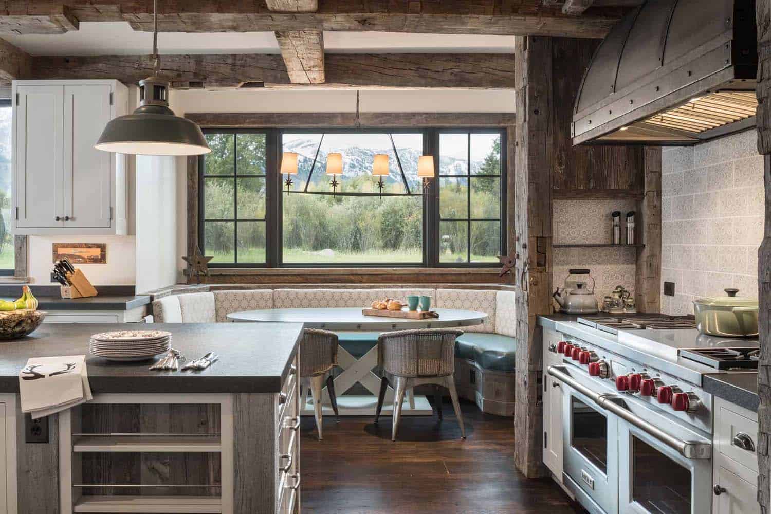 rustic modern kitchen and breakfast window nook