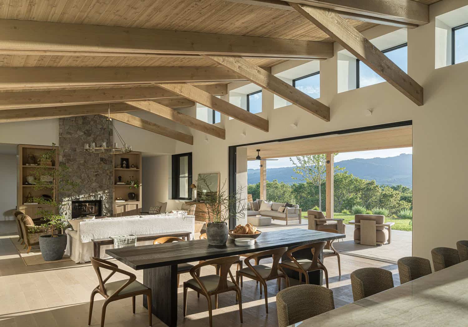 contemporary great room with sliding glass doors