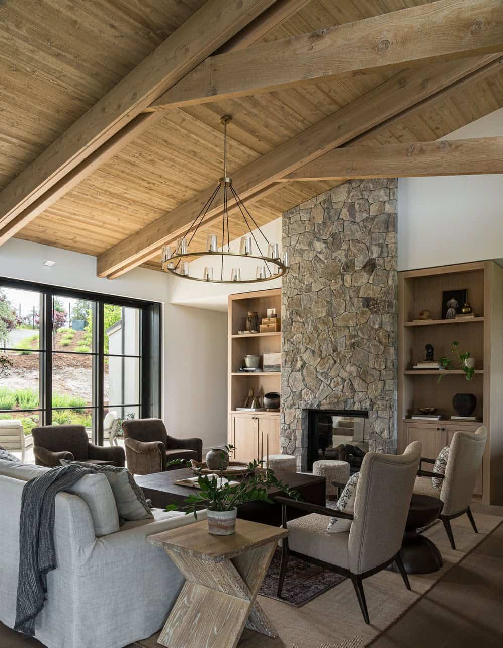contemporary living room with a fireplace