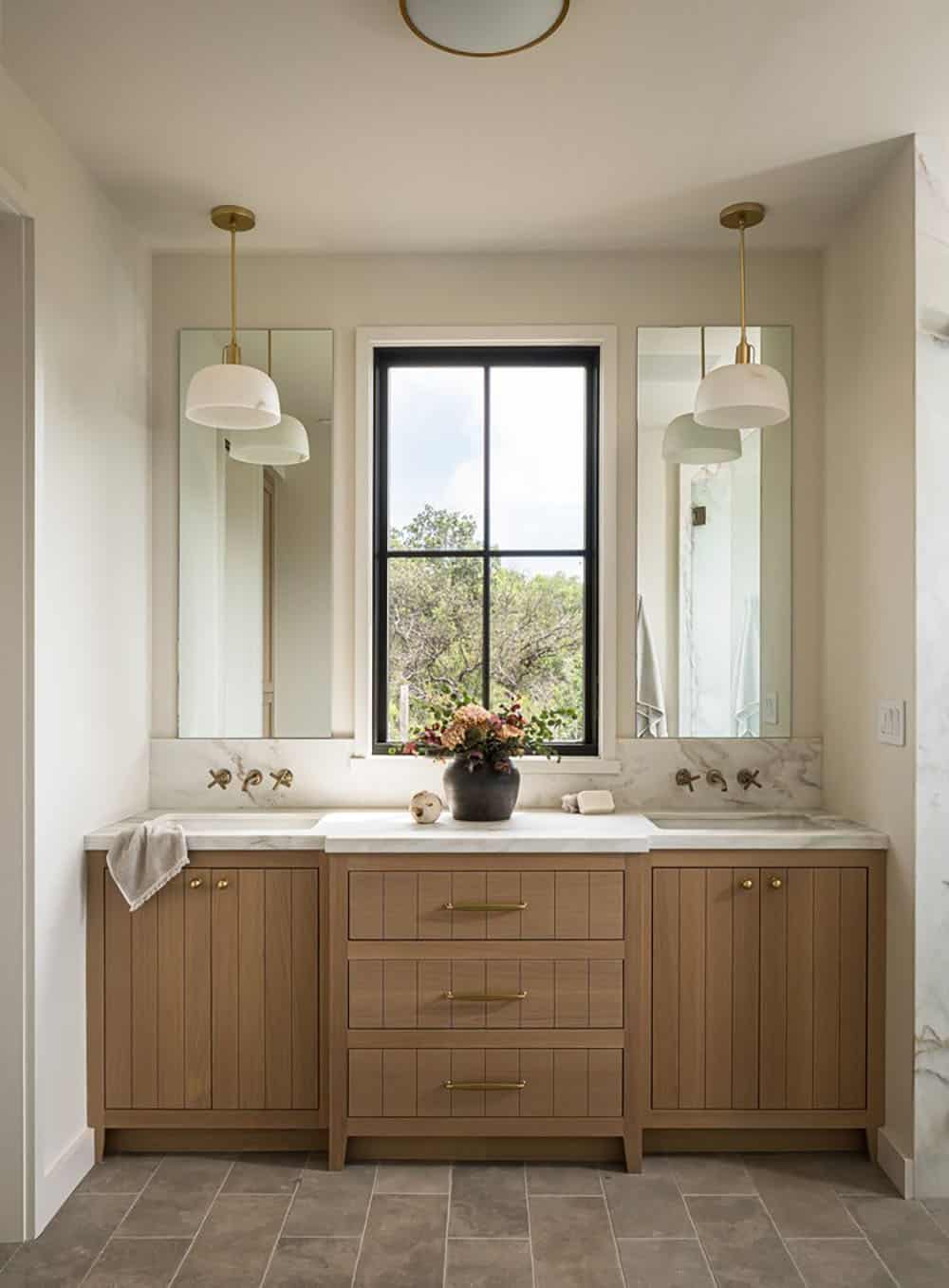 contemporary bathroom vanity with a window