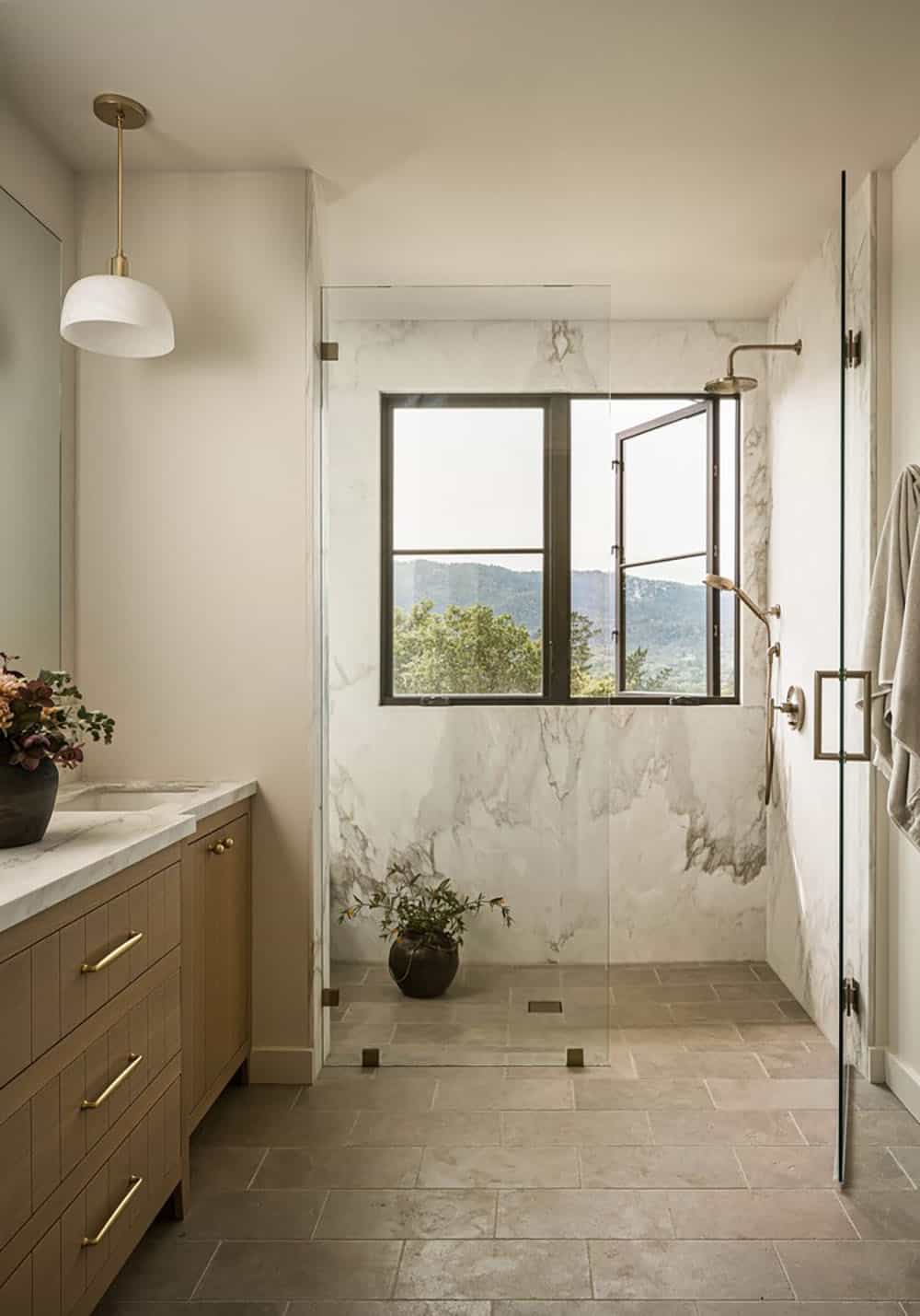 contemporary bathroom vanity with a shower