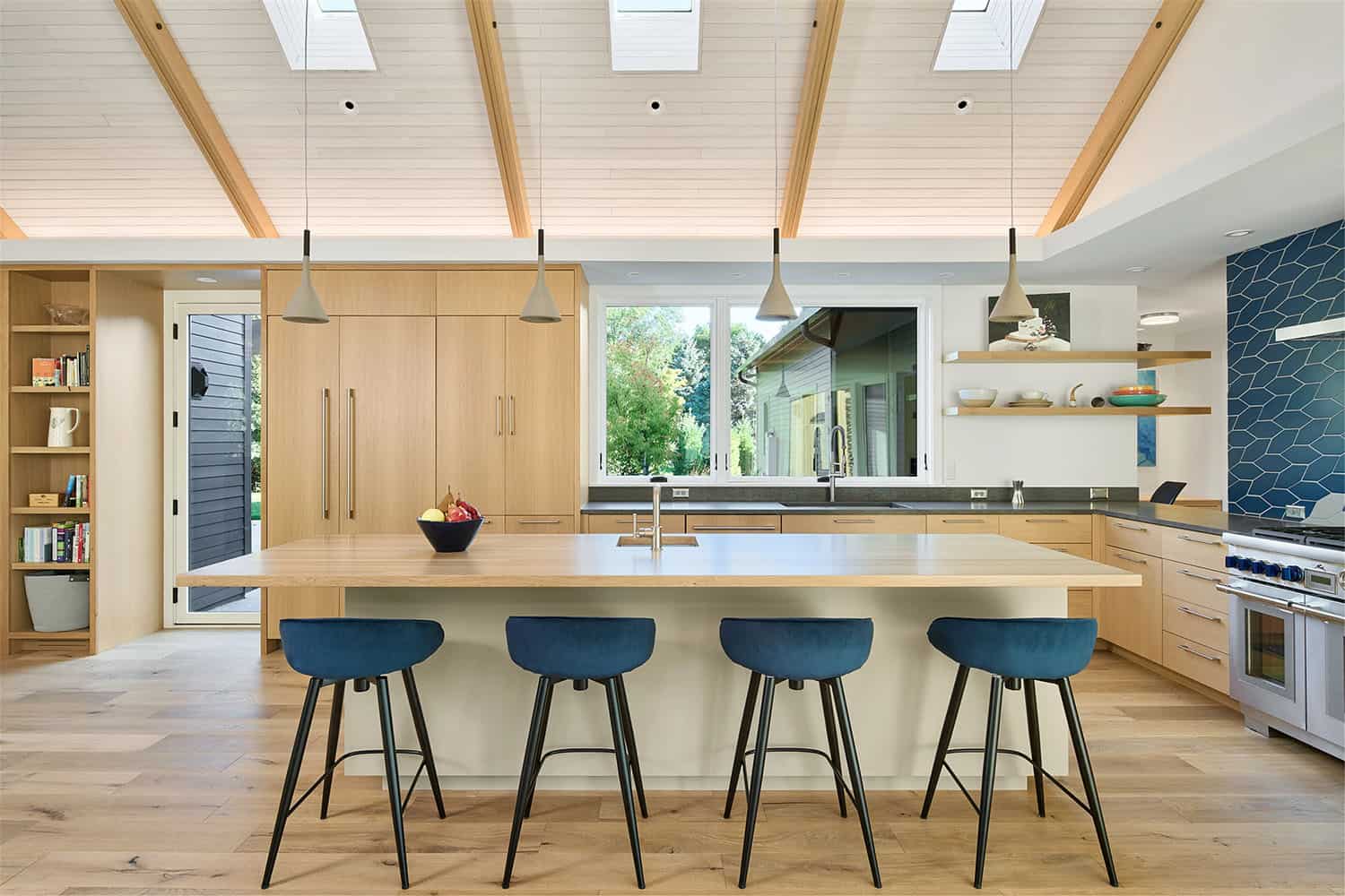 modern kitchen with skylights