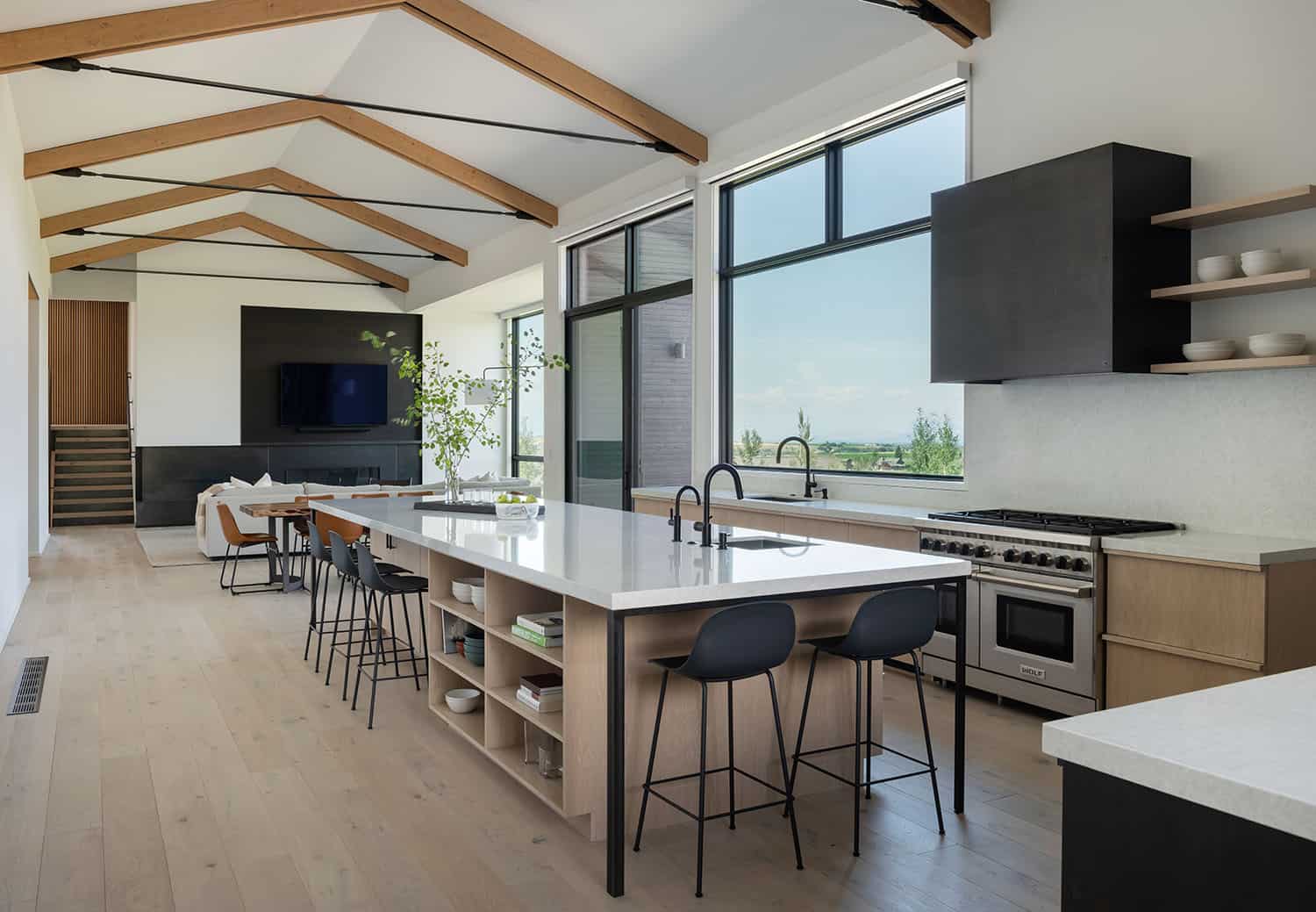 modern kitchen with a vaulted ceiling
