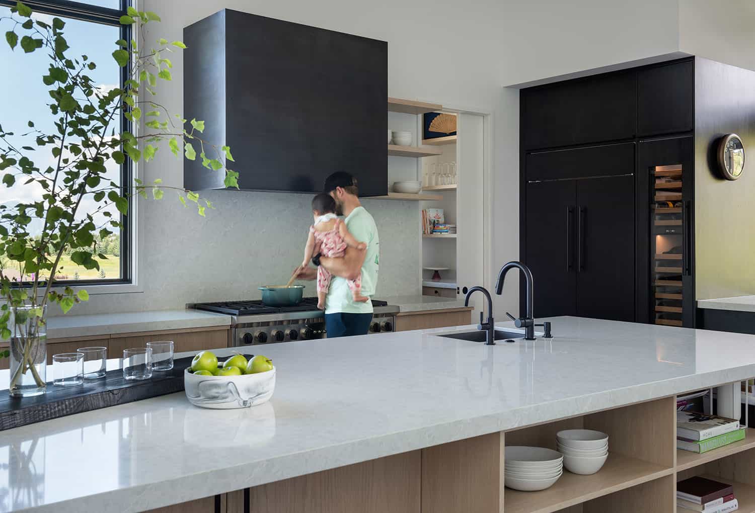 modern kitchen with a large island