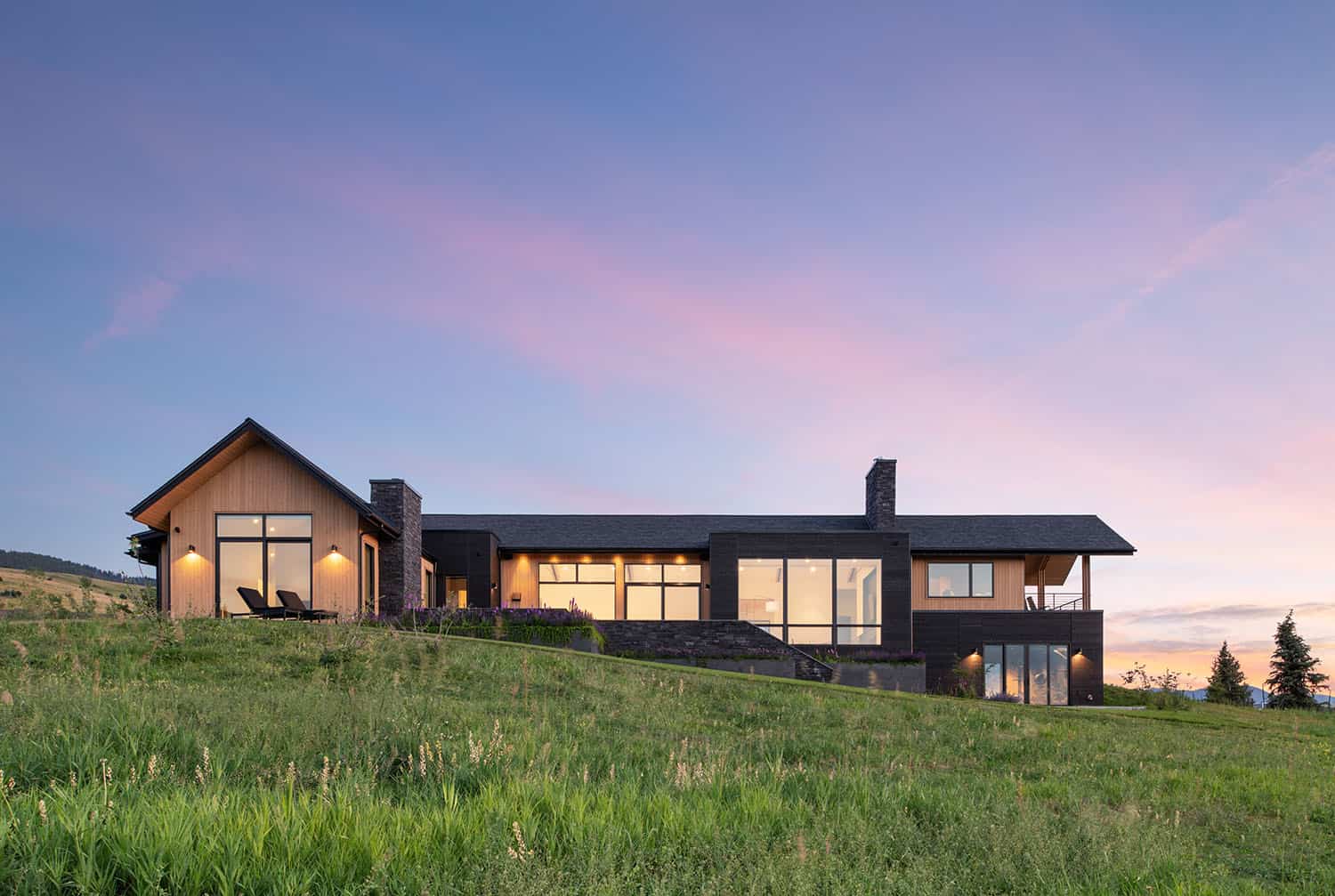 modern house exterior at dusk