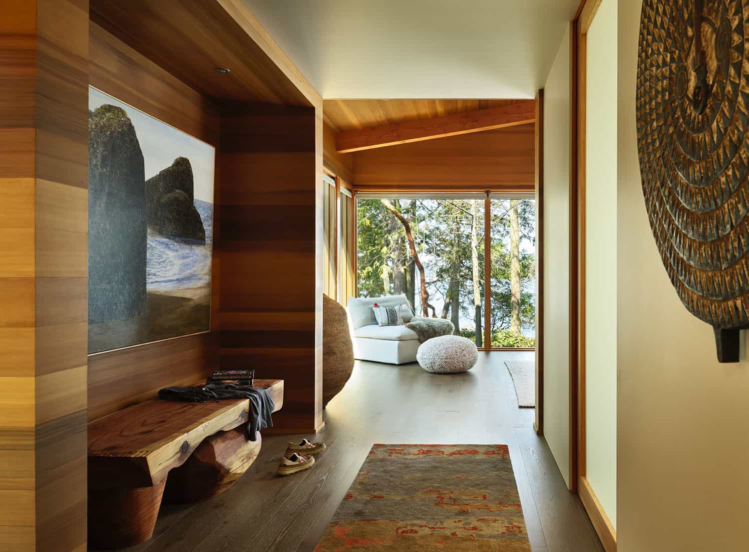 modern rustic waterfront home entry