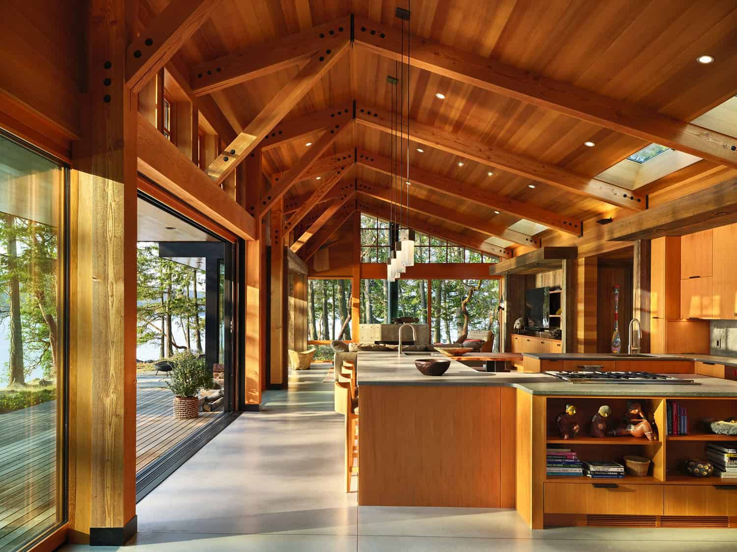 modern rustic kitchen with siliding glass doors