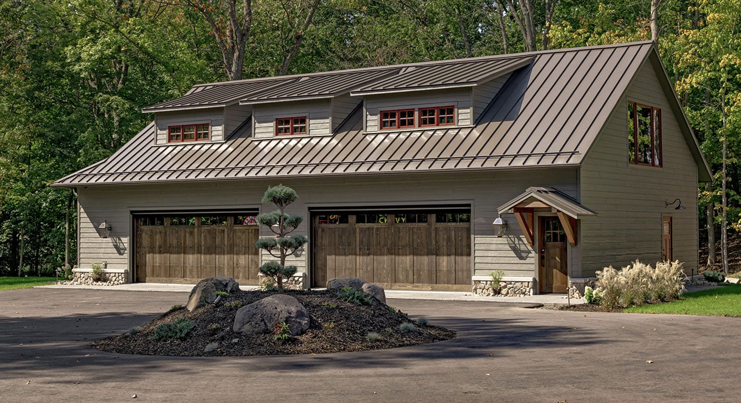 lake house exterior with a garage