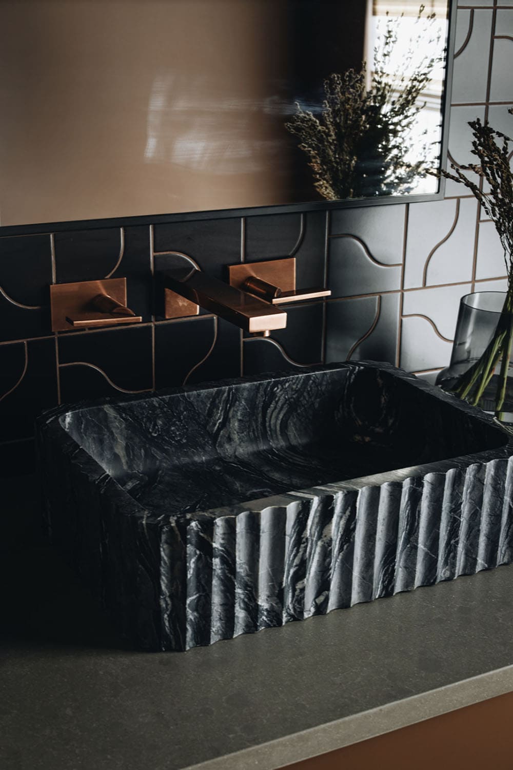 transitional powder room sink detail