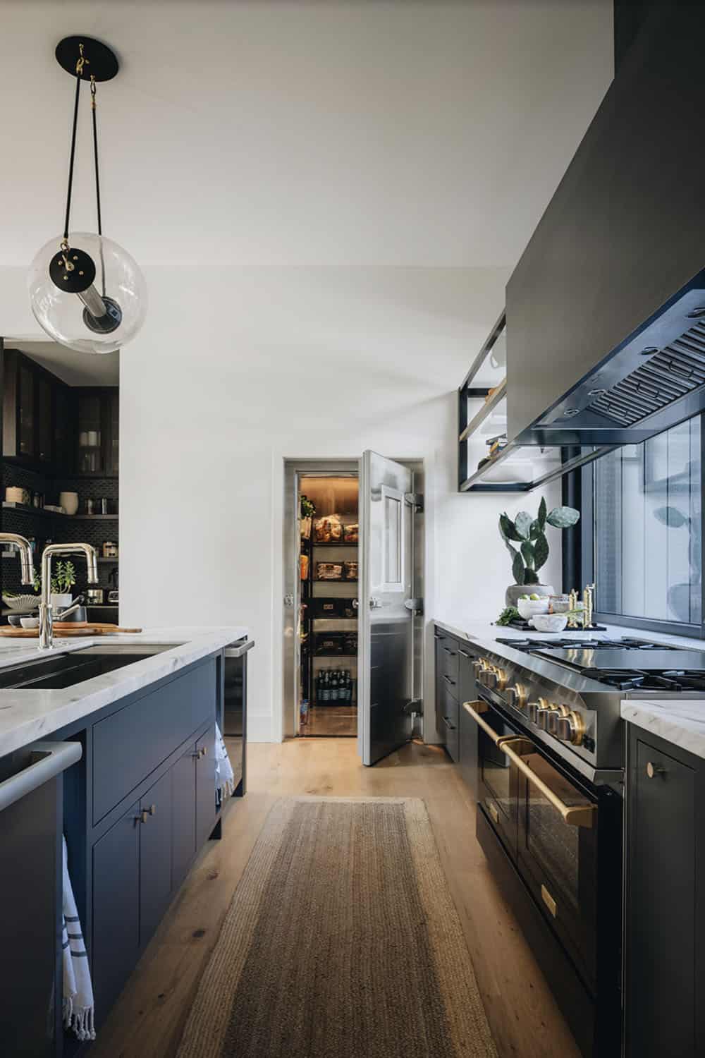transitional kitchen looking towards the pantry