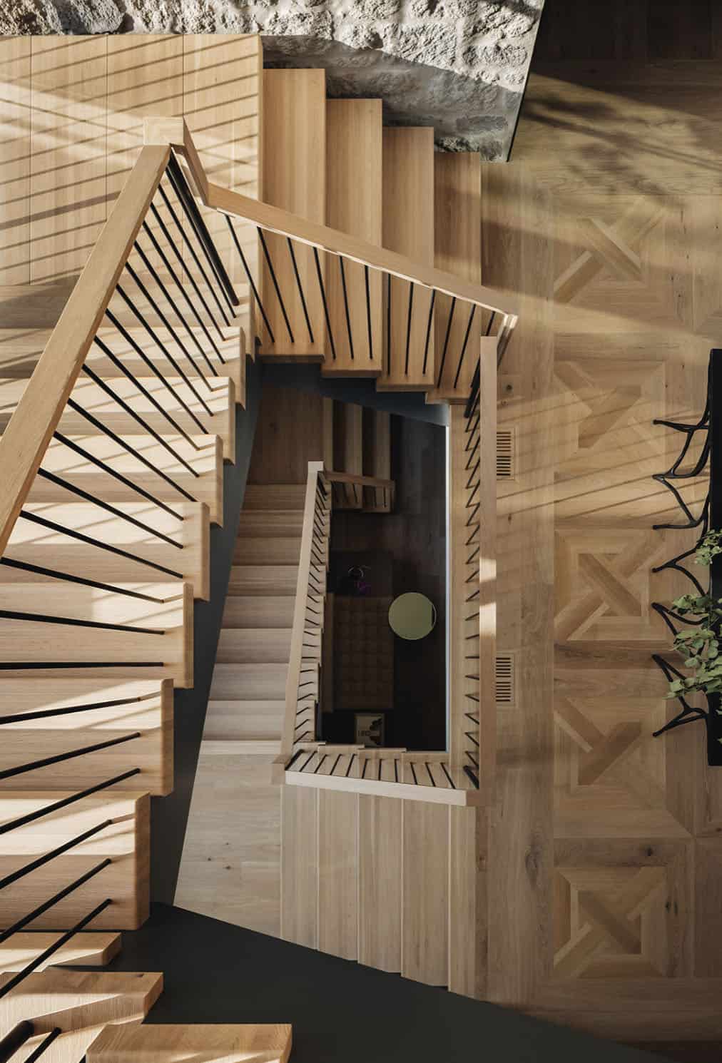 transitional staircase overhead view