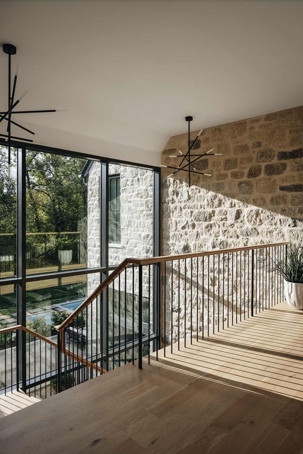 transitional staircase upper level landing