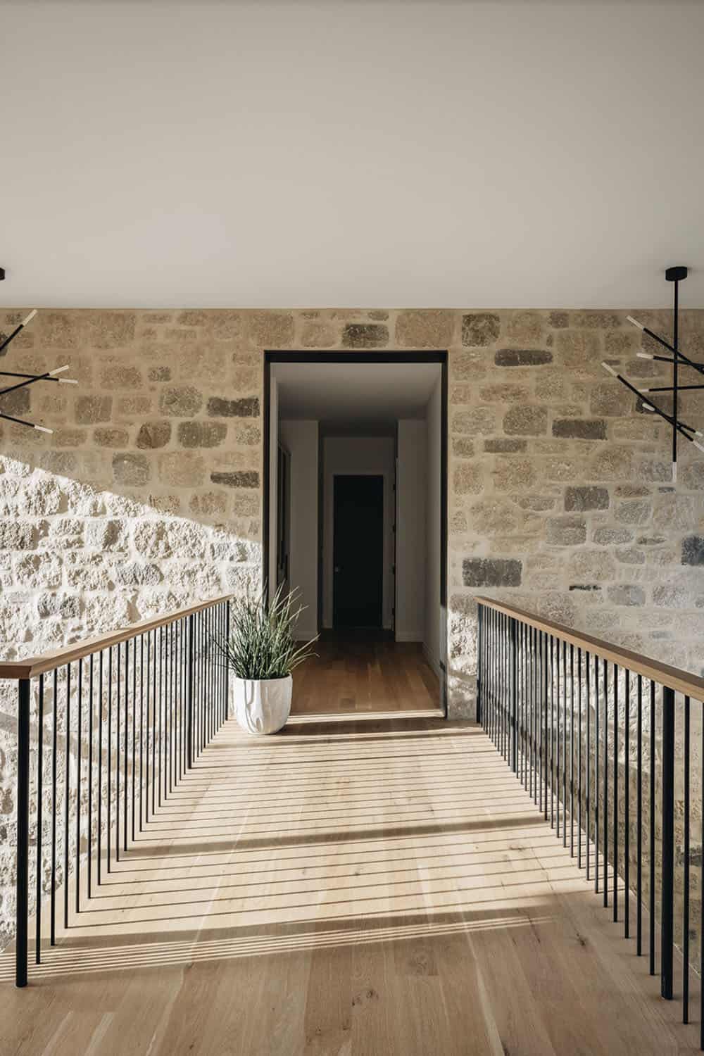 transitional staircase upper level landing