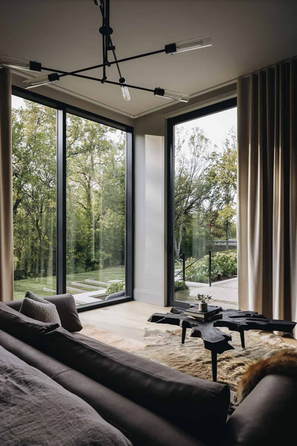 transitional bedroom with a sliding glass door