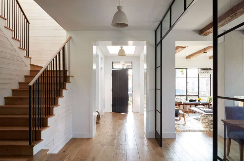 urban farmhouse entry with a staircase