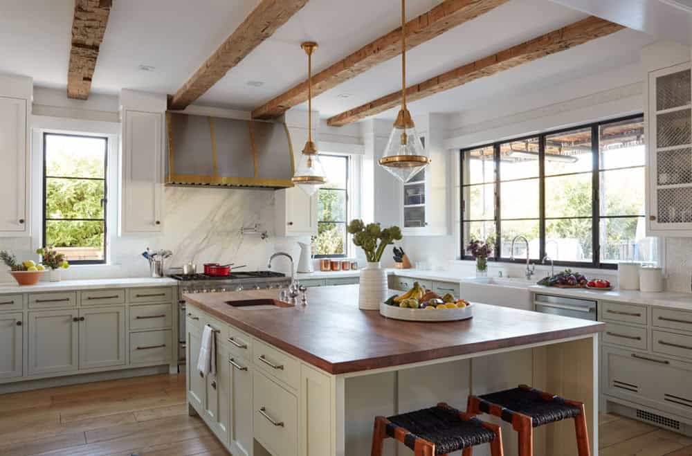 urban farmhouse kitchen with a large island