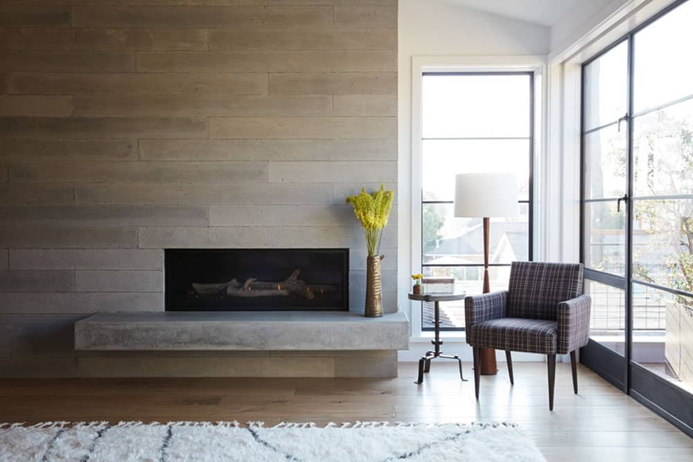 urban farmhouse bedroom with a fireplace