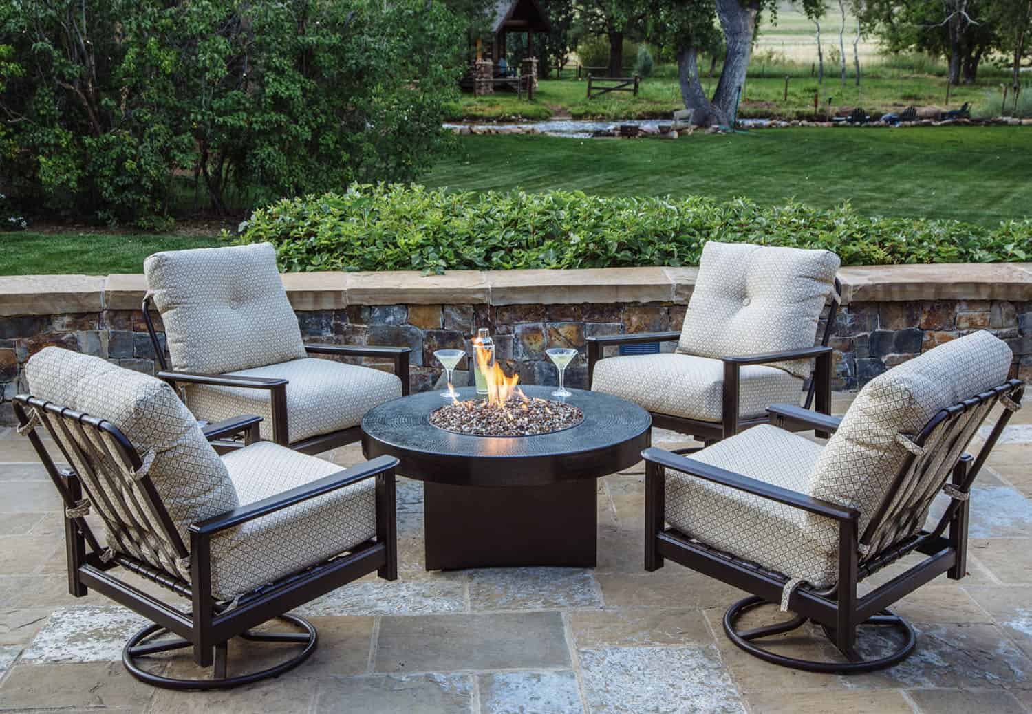 gas fire table with outdoor furniture