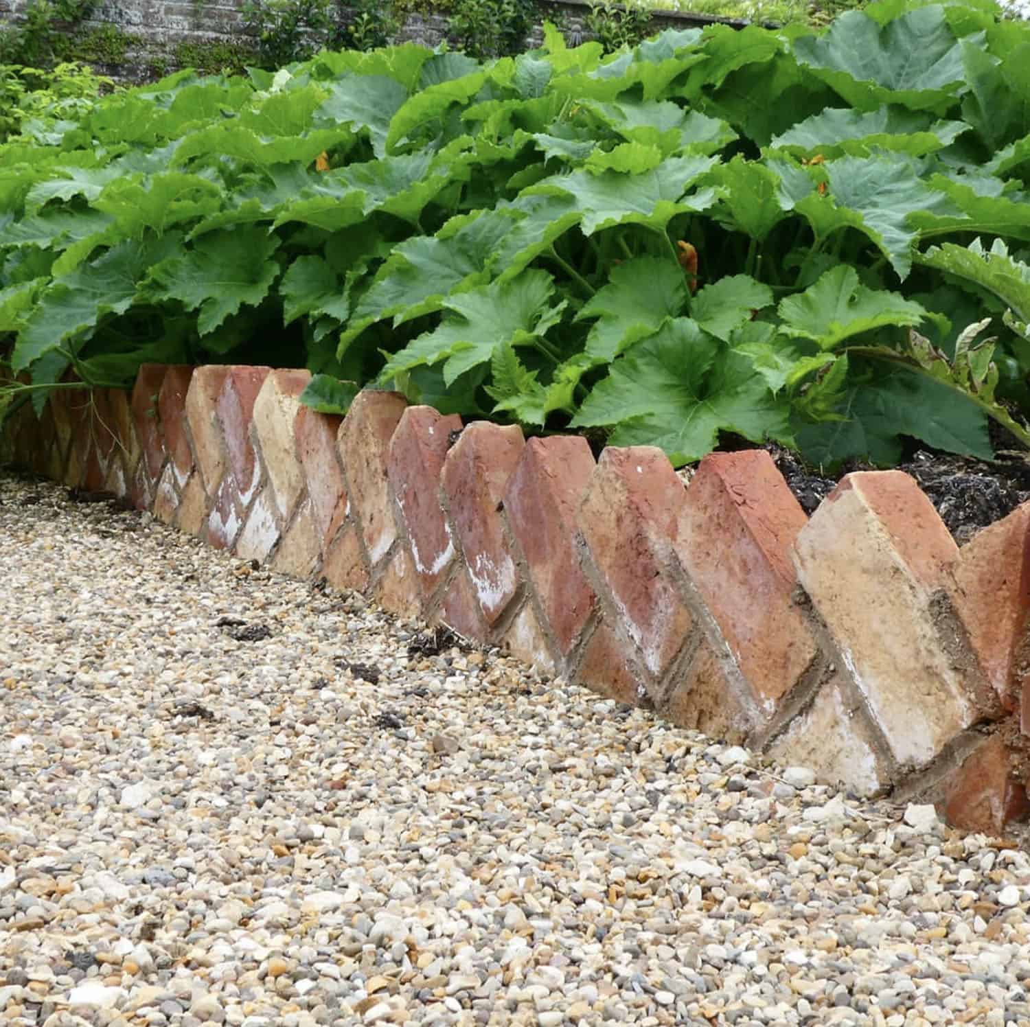 diagonal herringbone-style garden border