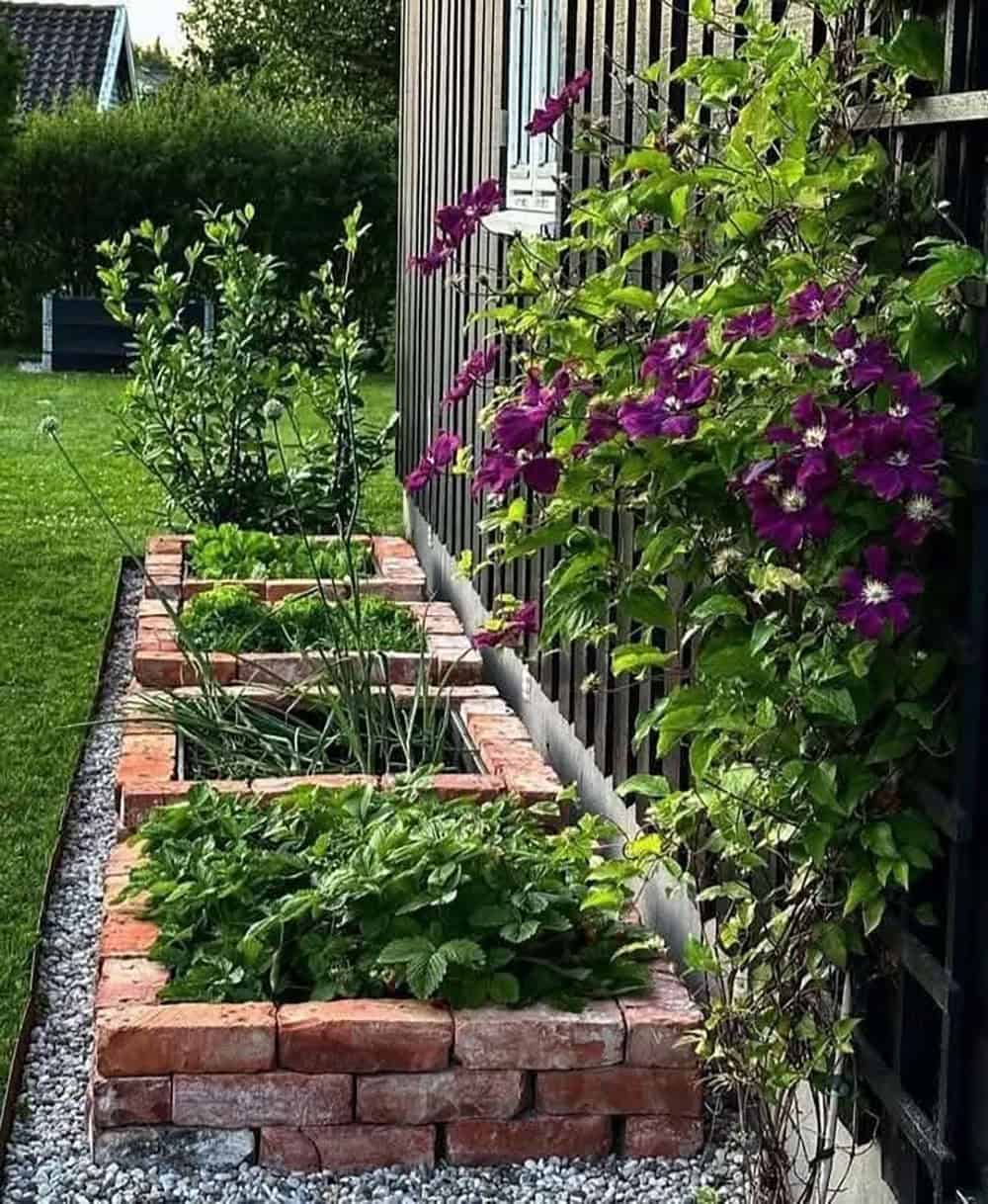 recycled brick raised garden bed