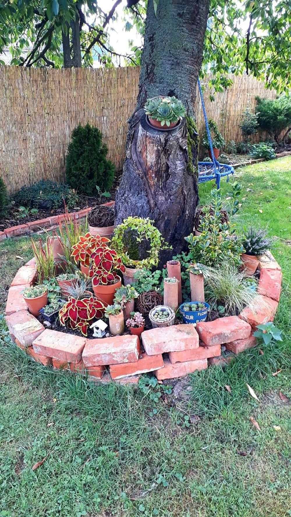 brick edging around a tree
