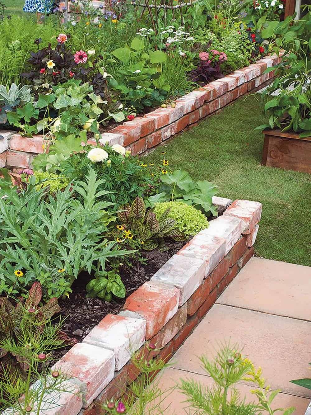 flower bed with brick edging