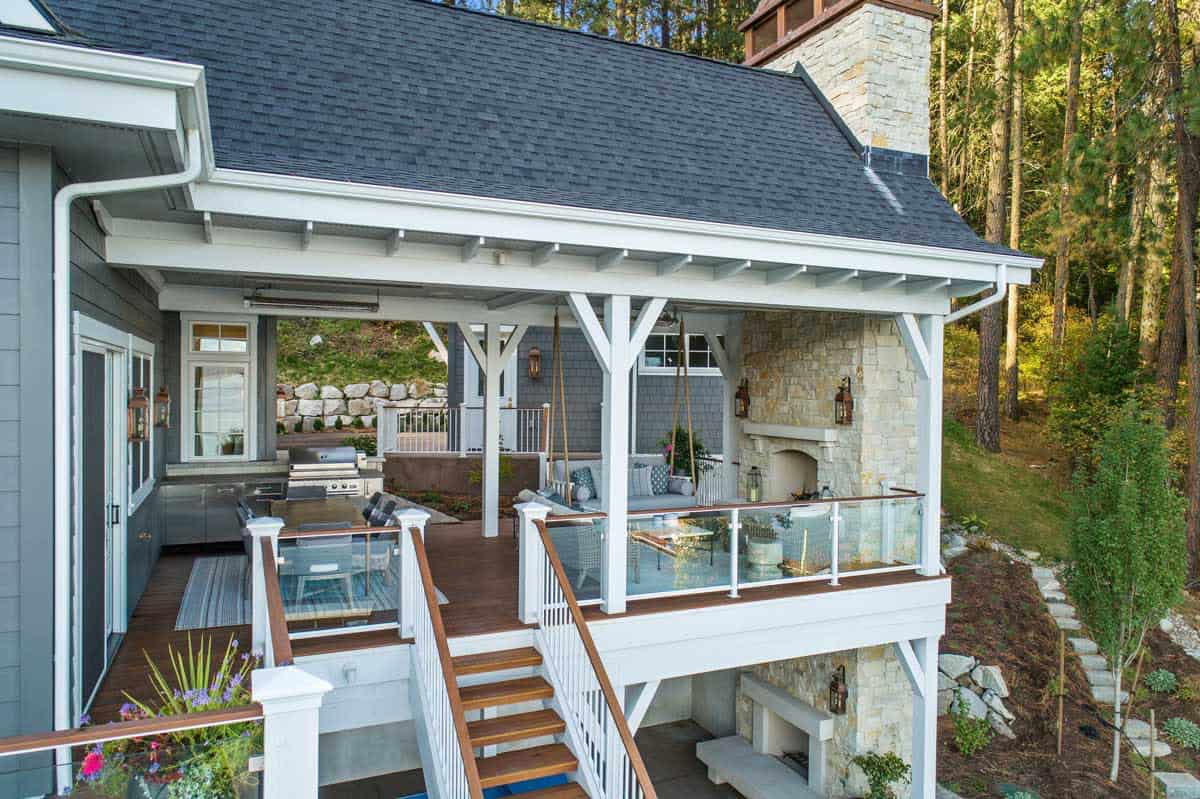 contemporary lake house exterior backyard view