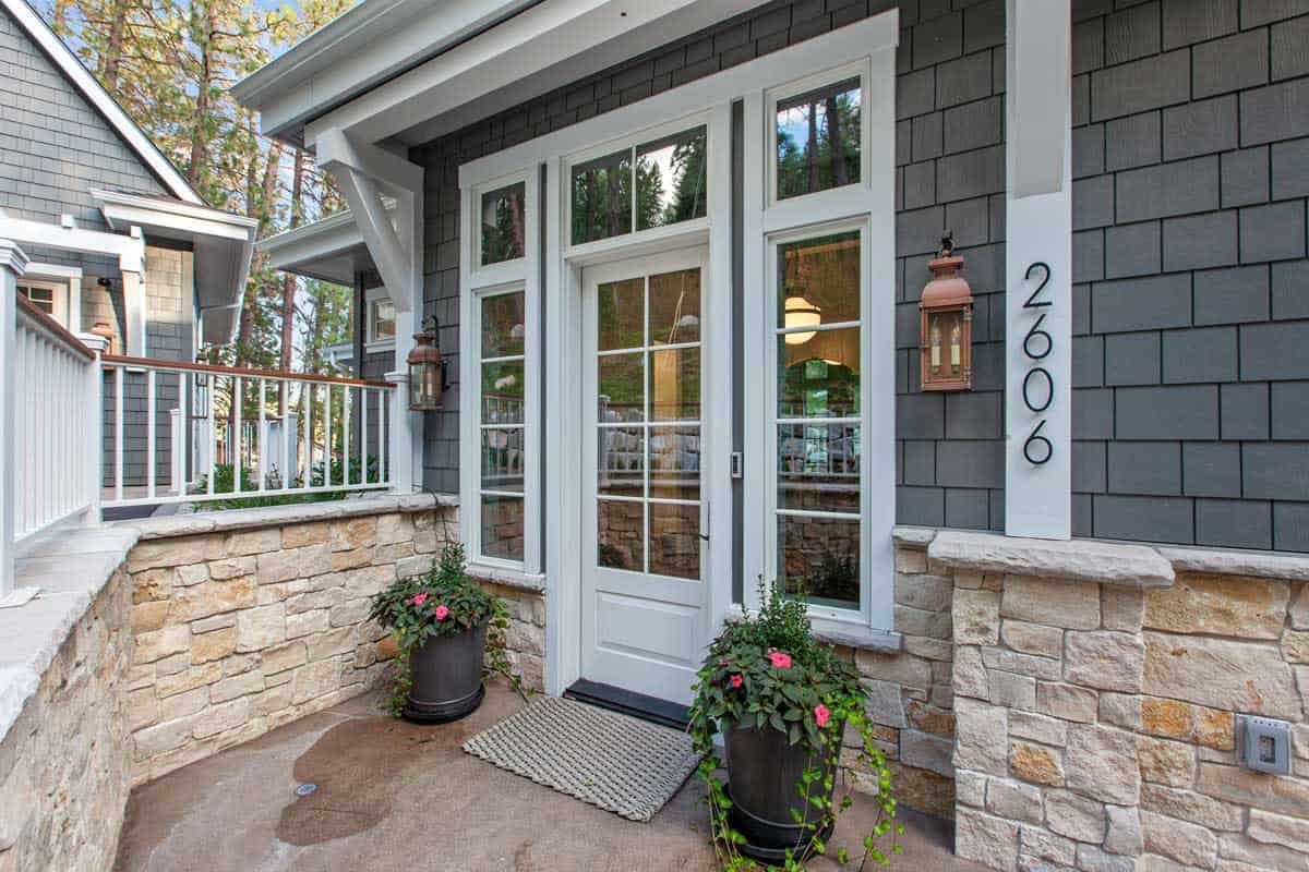contemporary lake house exterior entry