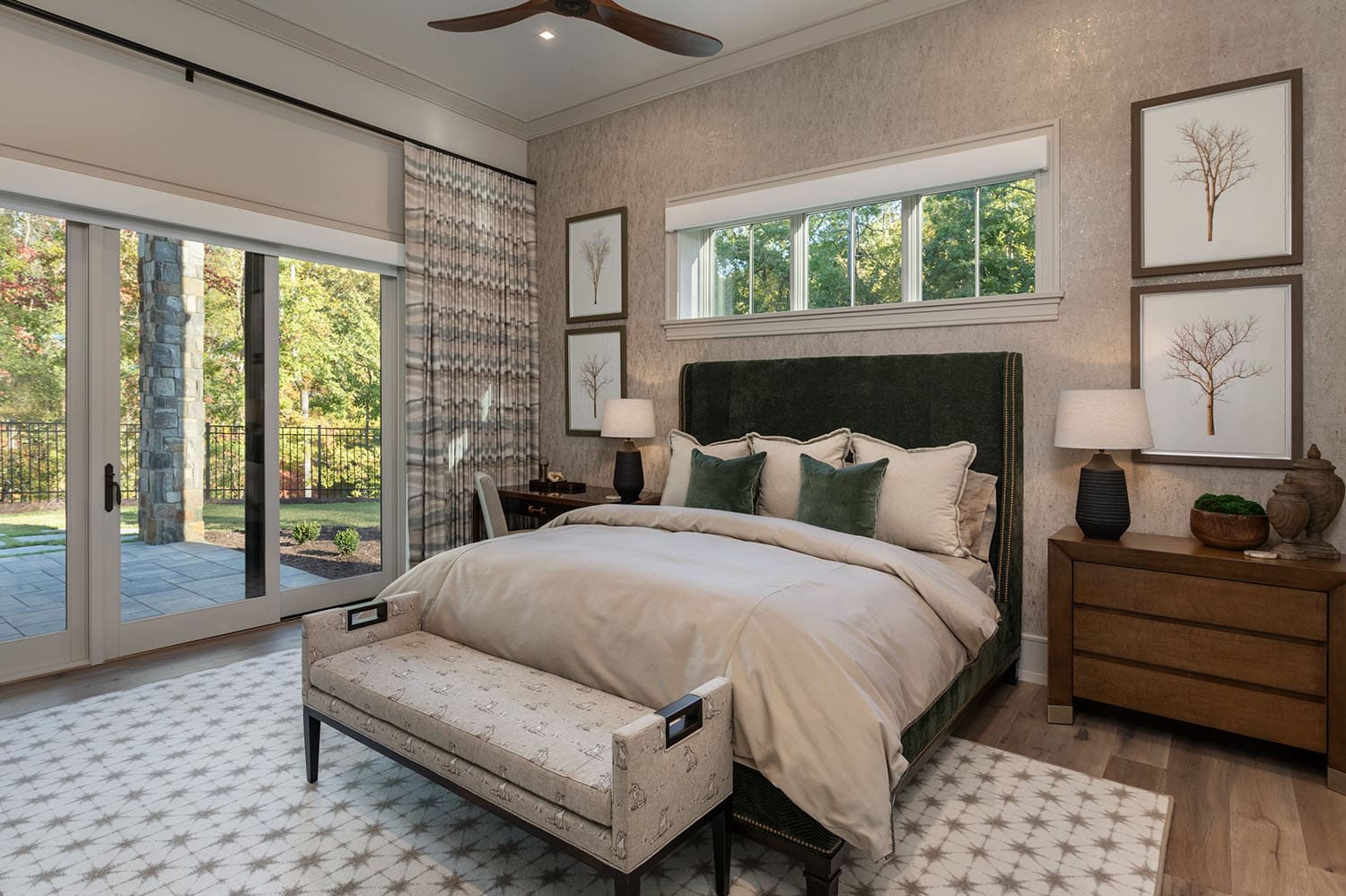 contemporary bedroom with sliding glass doors