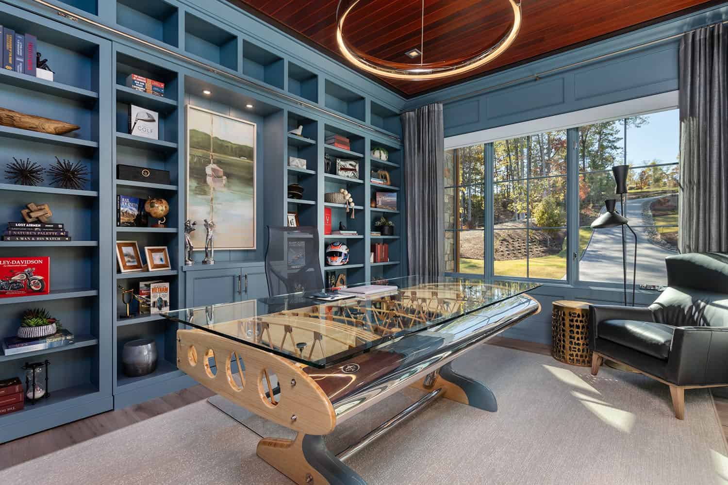 contemporary home office with bookshelves