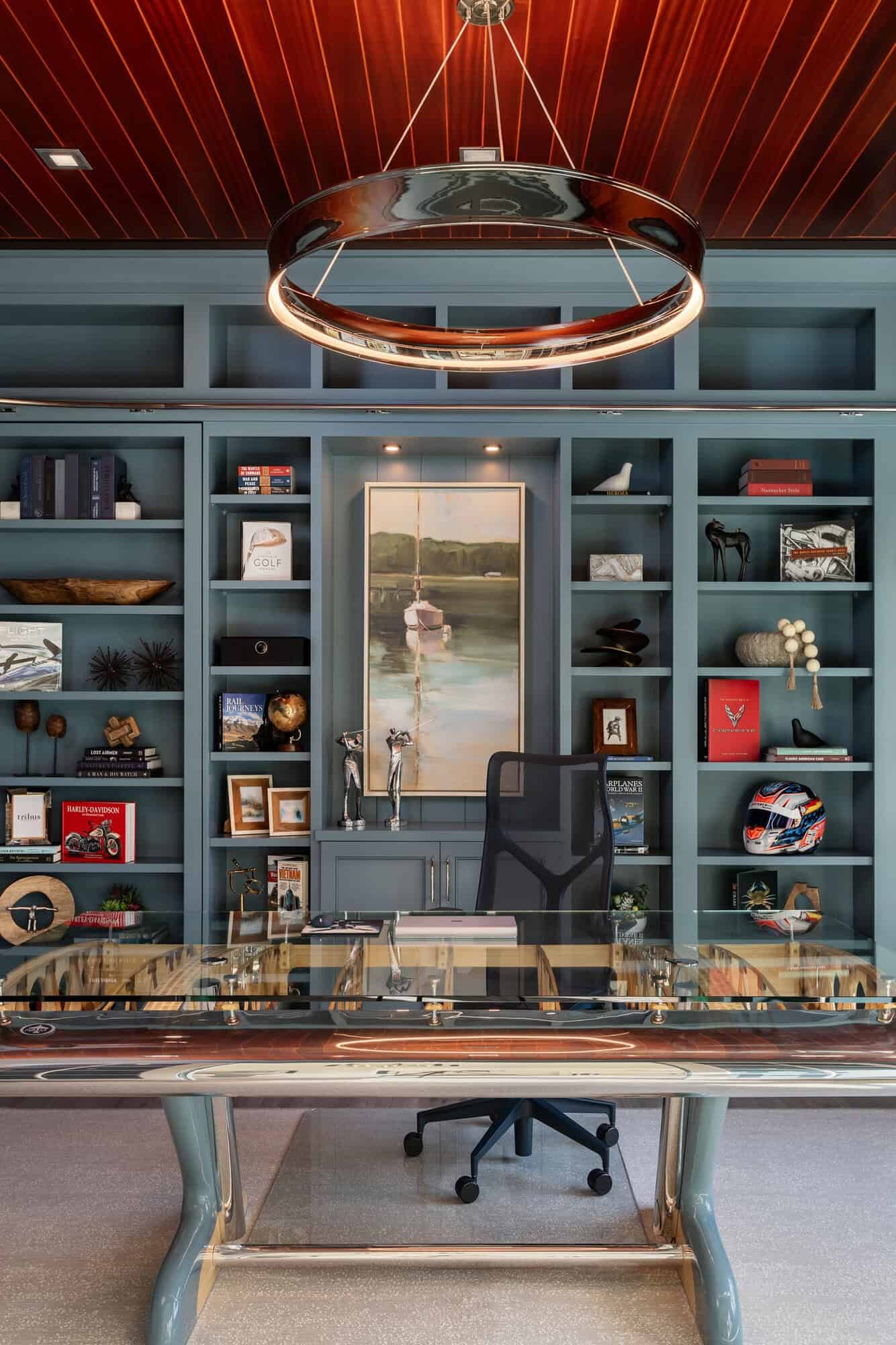 contemporary home office with bookshelves