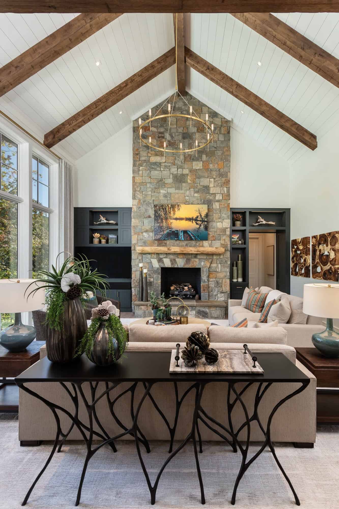 contemporary living room with a fireplace