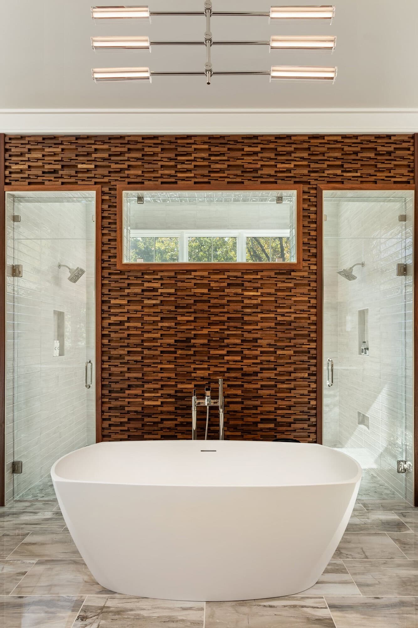 contemporary bathroom with a freestanding tub