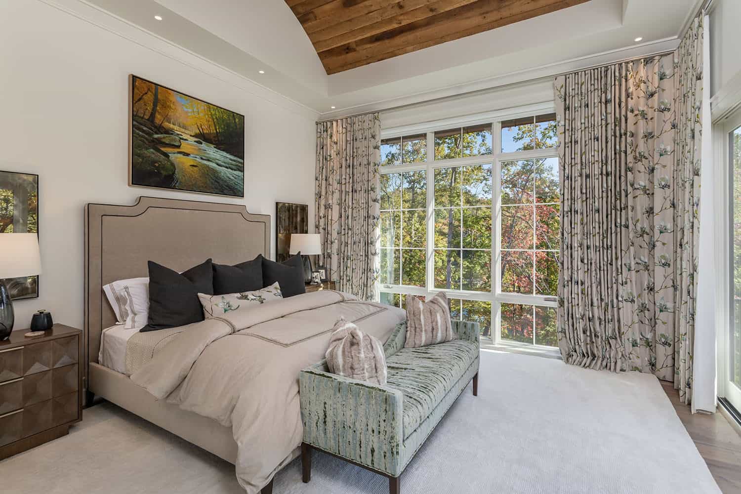 contemporary bedroom with a large window