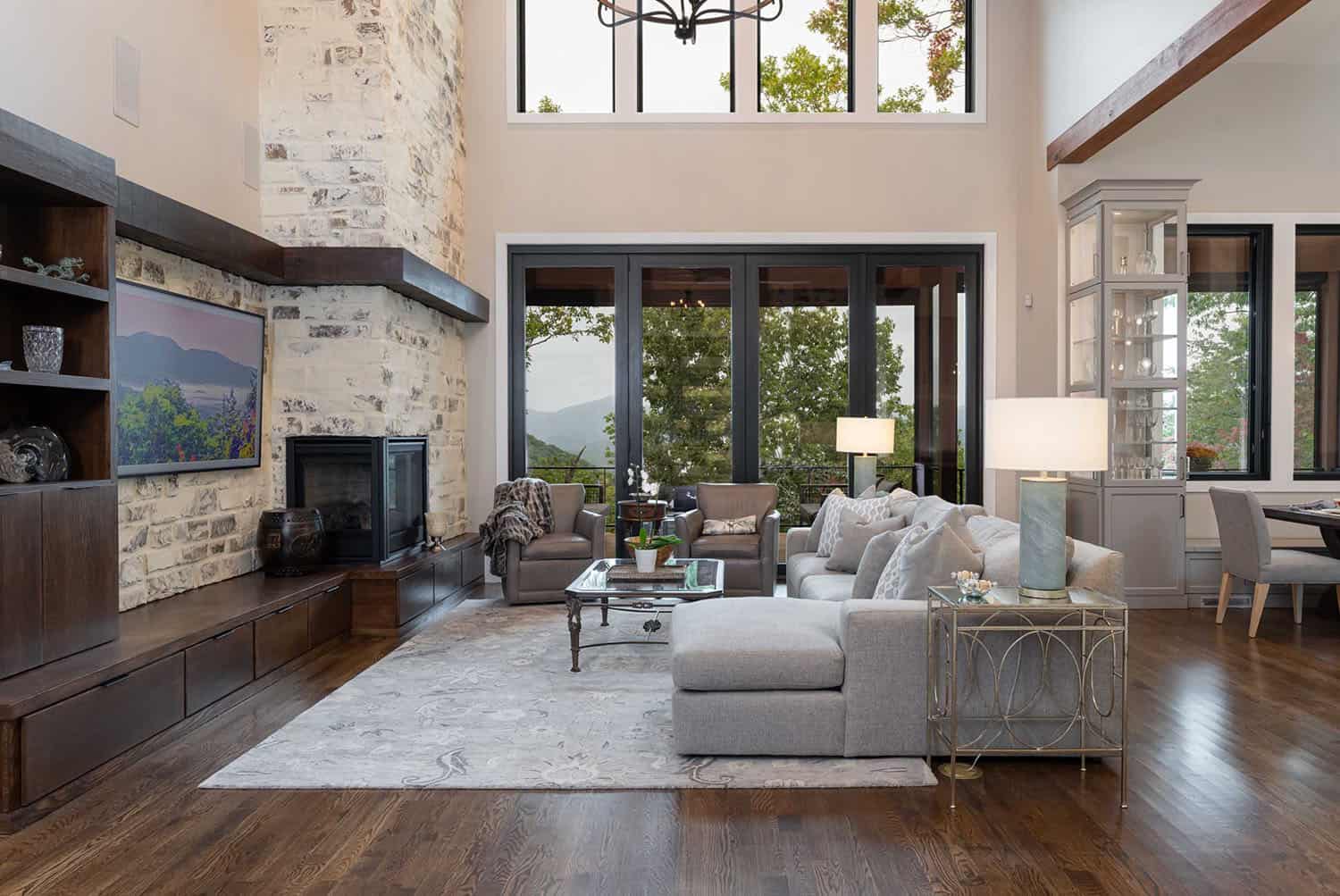 contemporary living room with sliding glass doors