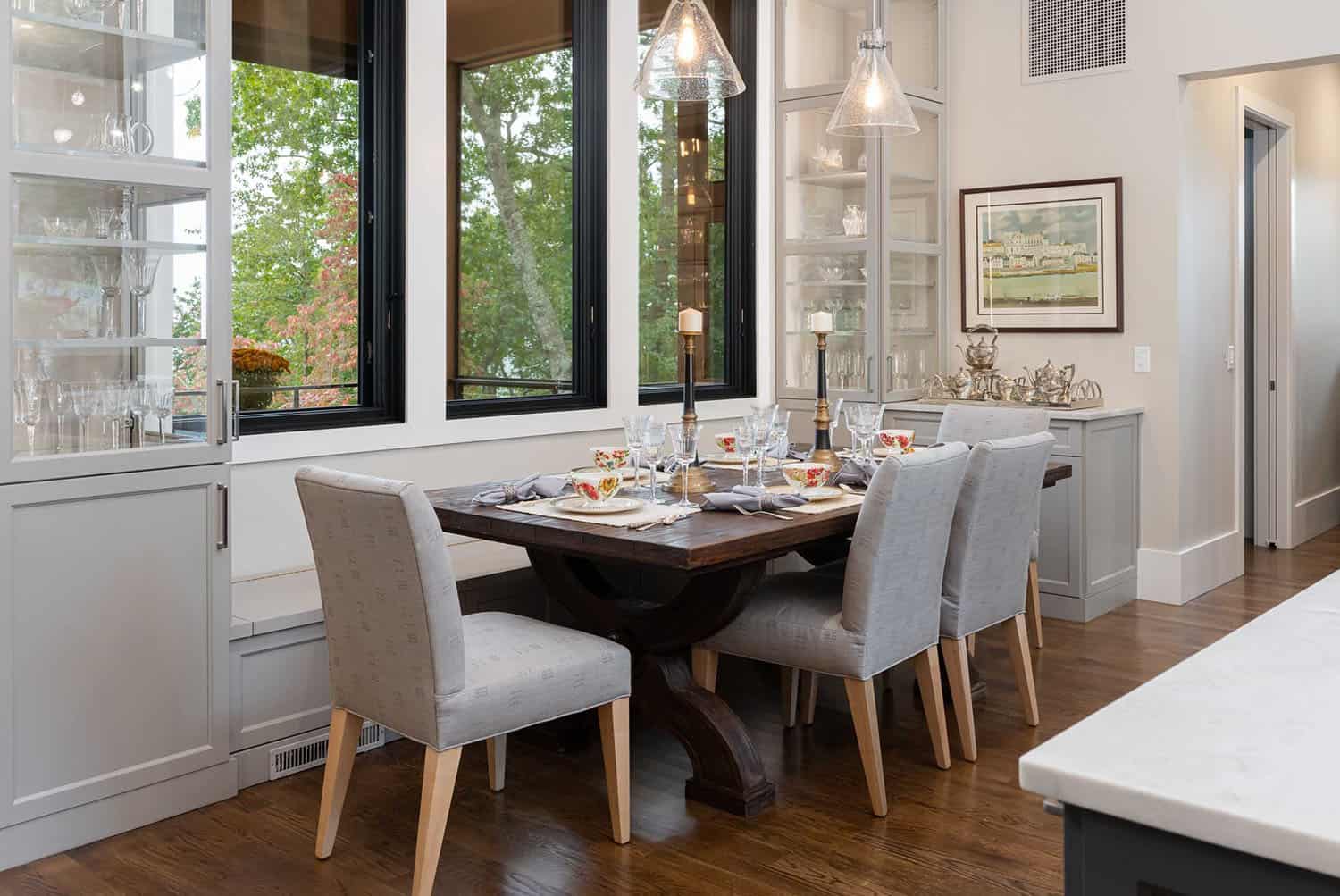 Contemporary dining room with a large window