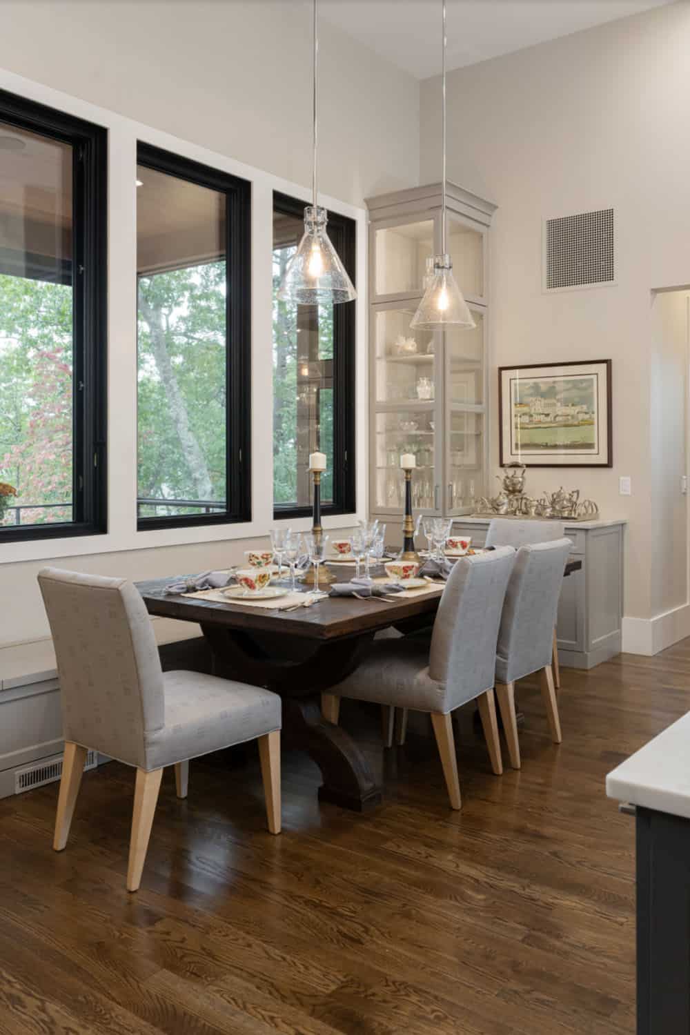 Contemporary dining room with a large window