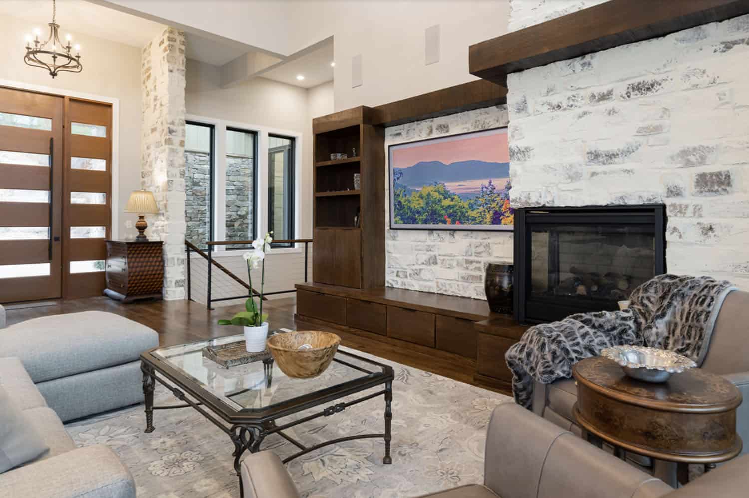 Contemporary living room with a fireplace
