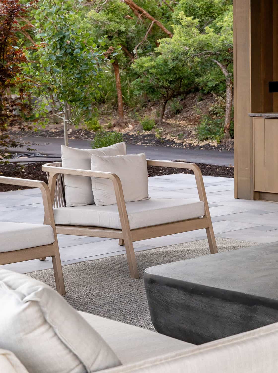 Contemporary covered patio with outdoor furniture