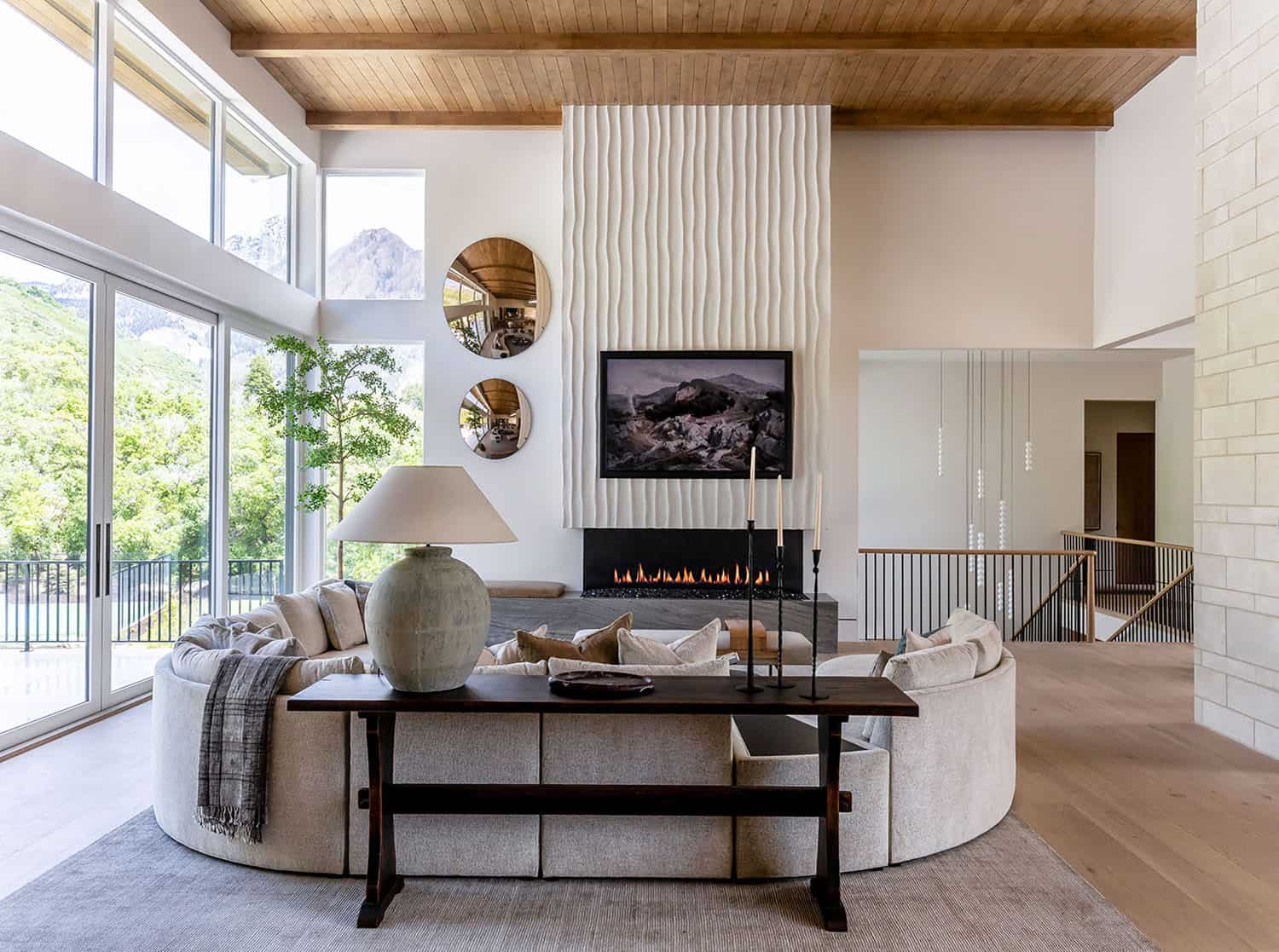 contemporary living room with a fireplace