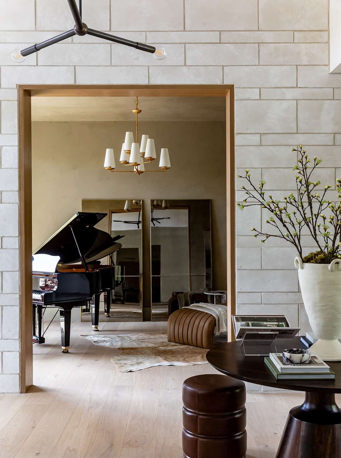 contemporary mountain home entry with a table