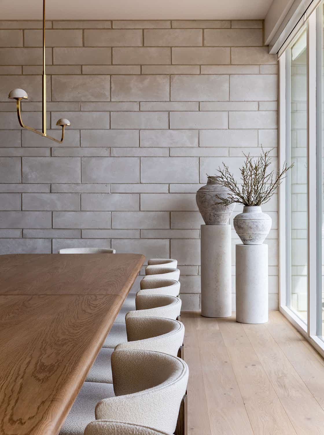 contemporary dining room with a large window