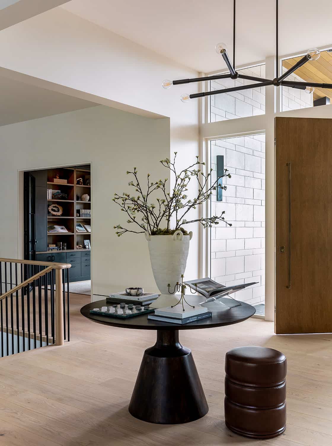 contemporary mountain home entry with a table