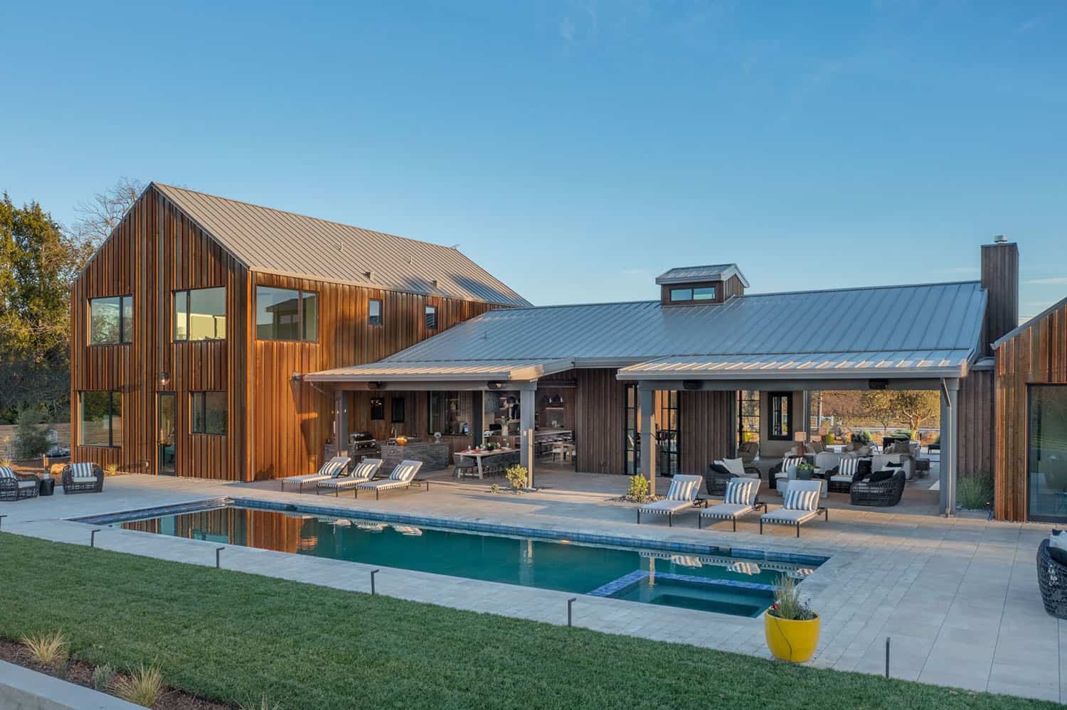 contemporary vineyard home exterior with a pool