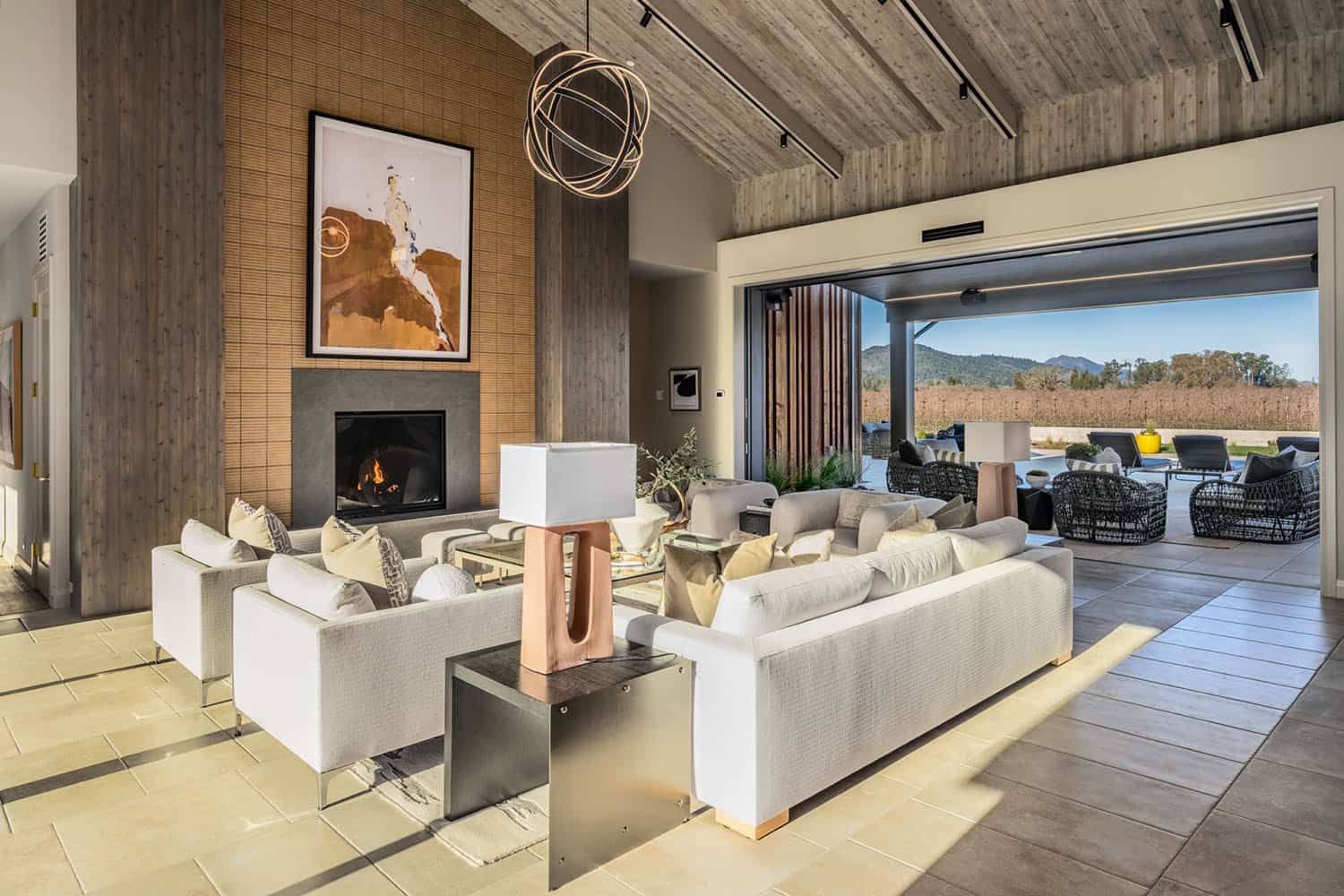 contemporary living room with a fireplace