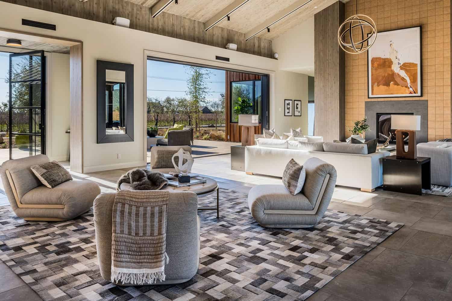 contemporary living room with a fireplace