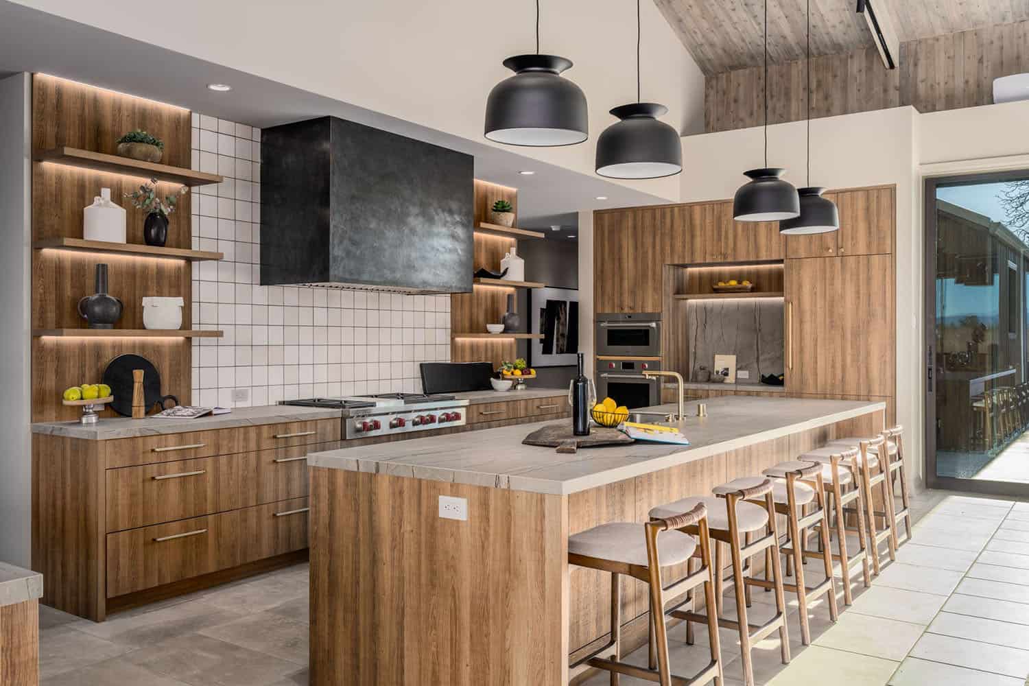 contemporary kitchen with pendant lights