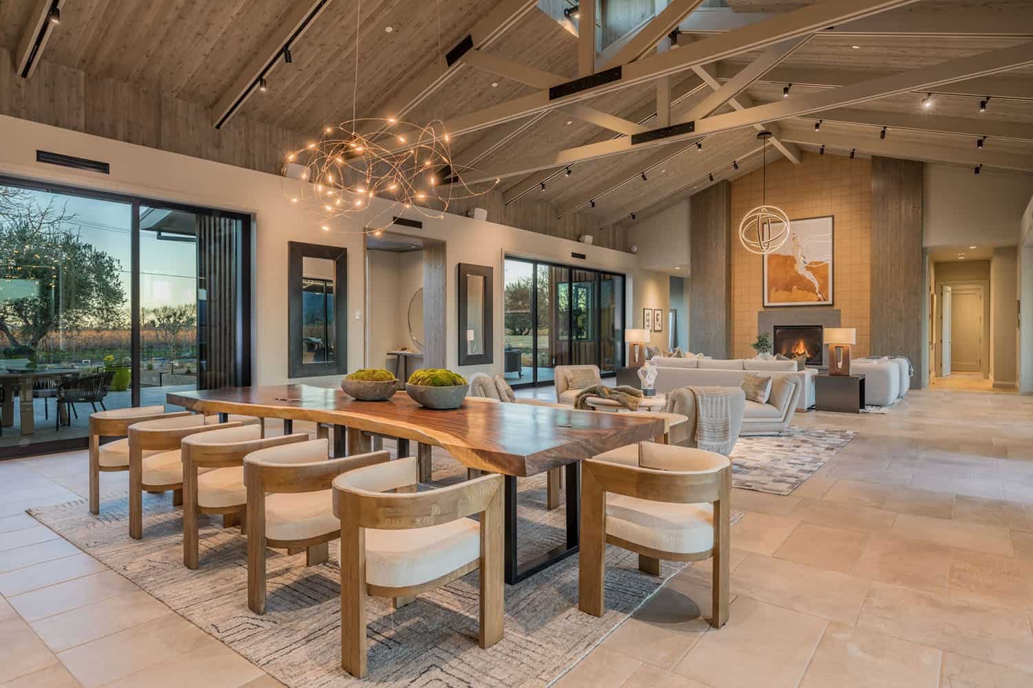 contemporary vineyard home covered patio with outdoor furniture