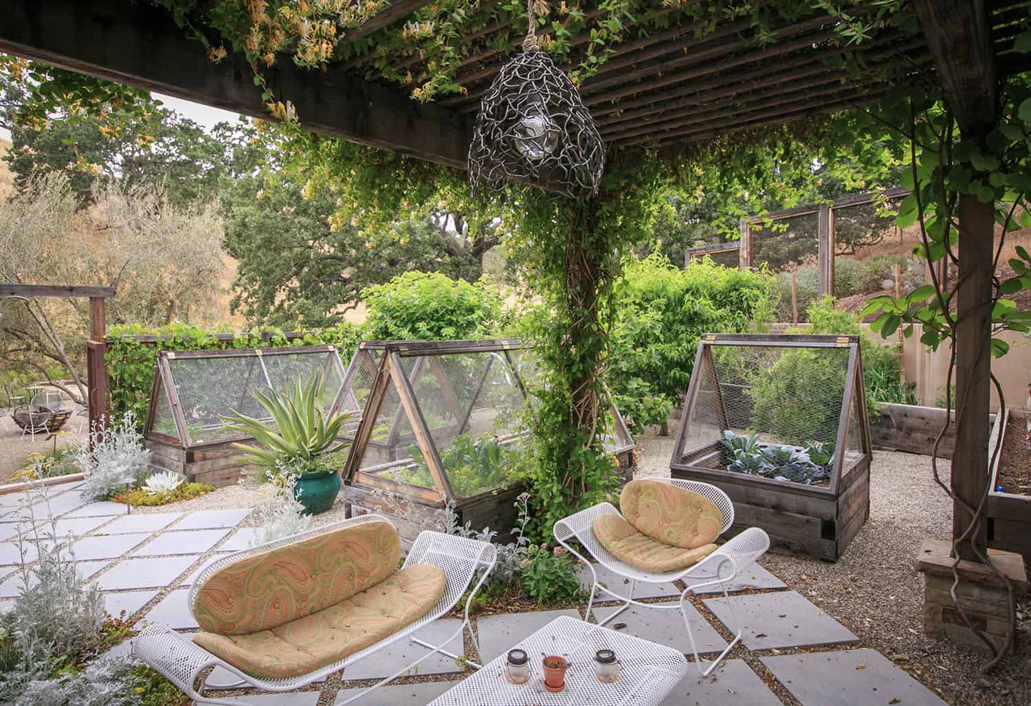 herb garden shaded under a pergola
