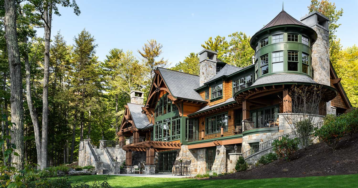 lake house exterior backyard view